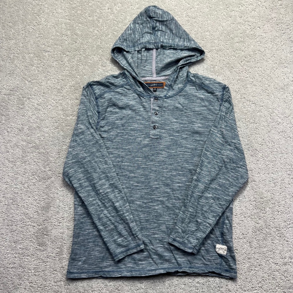 pd&c Hooded Longsleeve Shirt Womens Small Blue Space Dye Henley Cotton Pullover